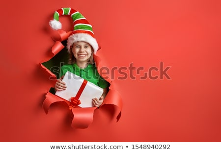 Stockfoto: Santas Elf On Bright Color Background