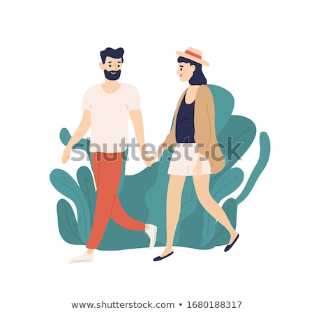 ストックフォト: Man And Woman On Date People Walking On Promenade