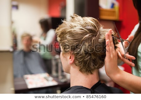 Stock foto: Blond Haired Man Having A Haircut With Scissors
