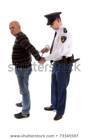 Zdjęcia stock: Police Man Is Making A Arrest Over White Background