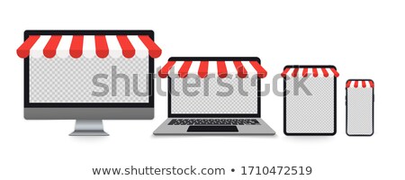 Foto stock: Computer Monitor With Red Awning