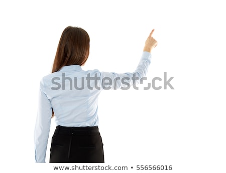 Stok fotoğraf: Young Businesswoman Pressing Virtual Button Isolated On White