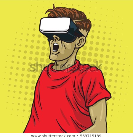 Foto d'archivio: Virtual Reality Goggle Glasses Retro Science Fiction Yellow Pop Art Background