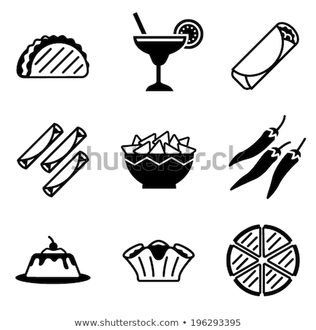 Foto stock: Mexican Food Vector Icon Set - Tacos Nachos Burrito Quesadilla