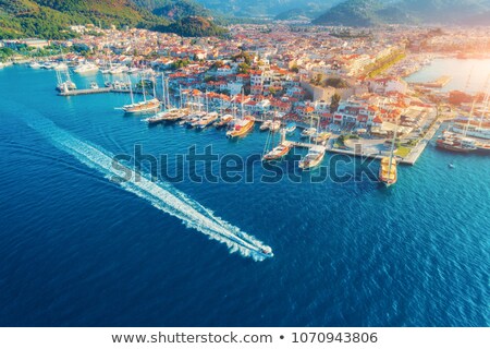 Stockfoto: Aerial View Of Boats Yahts Floating Ship And Architecture