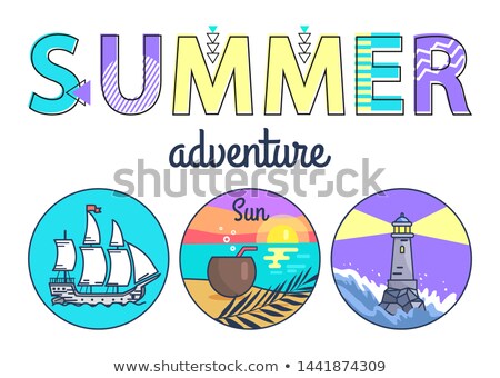 Zdjęcia stock: Summer Adventure Promo Banner With Round Seascapes