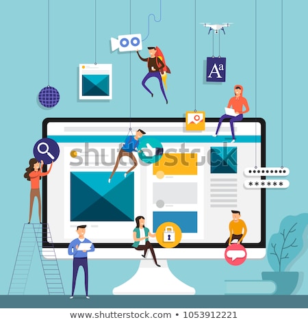 Stok fotoğraf: Team Work Poster And Icons Vector Illustration