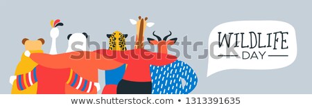 Foto stock: Wildlife Day Web Banner Of Animal Friends Hug