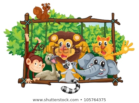 Imagine de stoc: Wild Animal On Wooden Banner