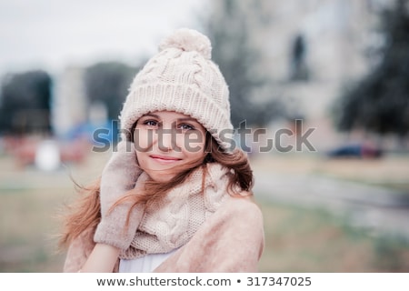 Stock fotó: Happy Woman In Winter Fur Hat Outdoors