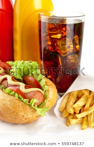 [[stock_photo]]: Hotdog With French Fries On Napkin With Glass Of Cola