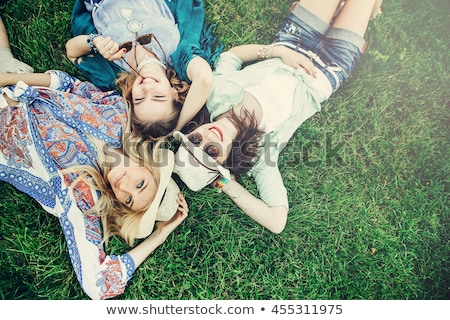 Zdjęcia stock: Two Happy Young Girls Friends Having Fun At The Park