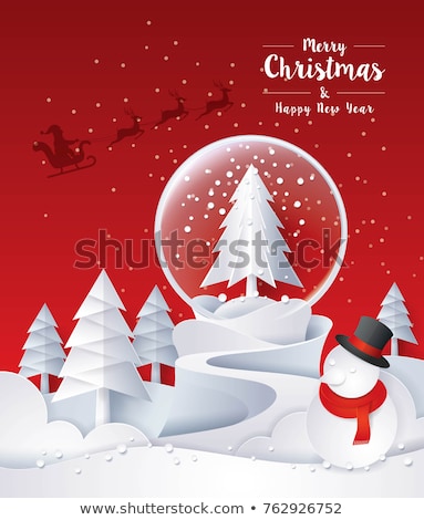 Foto stock: Christmas Card With Cute Santa Claus And Paper Confetti