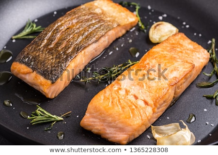 Stok fotoğraf: Baked Salmon In Frying Pan