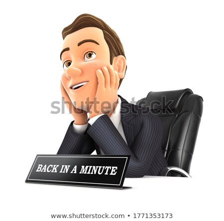 Zdjęcia stock: 3d Businessman Back In A Minute Sign