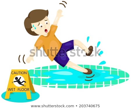 Foto stock: Caution Sign For Wet Floor With Boy Falling