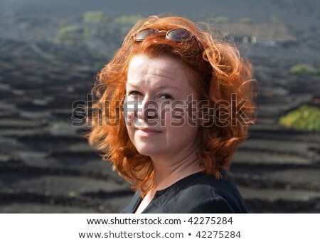 Сток-фото: Portrait Of A Red Hair Women Background Volcanic Area