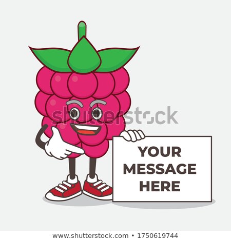 [[stock_photo]]: Red Raspberry Fruit Cartoon Mascot Character Holding A Sign With Text Fresh Juice