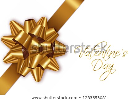 Stockfoto: Golden Bow Vector Realistic Special Valentine Day Card Wishes 3d Illustrations