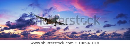 Stock fotó: Jet Aircraft Is Maneuvering For Landing Panoramic Composition W