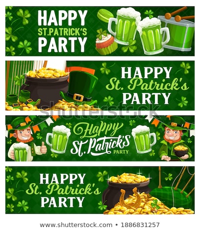 Foto stock: Ireland Flag With Hat Cupcake Coins And Shamrock