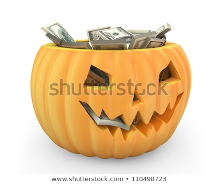 Stockfoto: Orange Pumpkin Full Of Dollar Packs