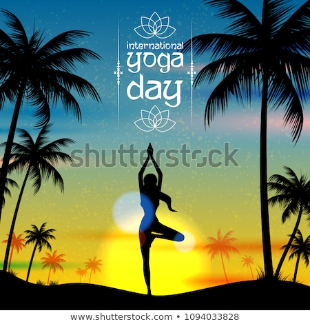 Foto stock: Woman Doing Tree Pose Exercise For Yoga Day