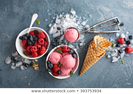 Stok fotoğraf: Closeup Of A Raspberry Ice Cream In A Waffle