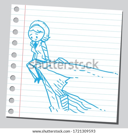 Foto stock: Businesswoman With Drawn Edge Of Mountain