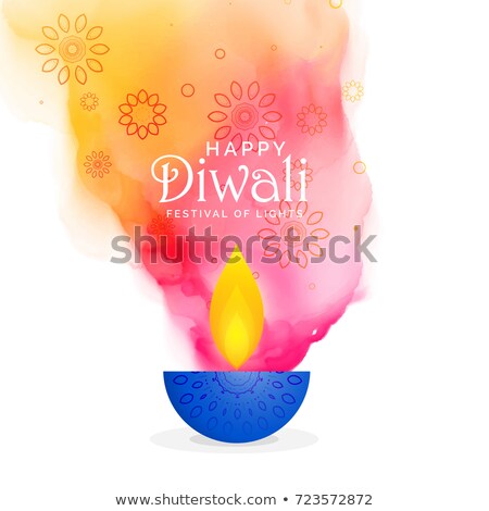 Foto stock: Hindu Festival Diwali Diya On Colorful Ink Paint Background