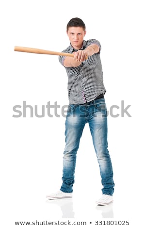 [[stock_photo]]: The Young Man Hooligan With Baseball Bat Isolated On White