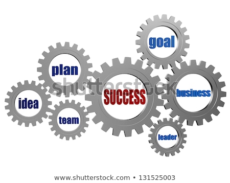 Foto stock: Strategy And Business Concept Words In Silver Grey Gearwheels