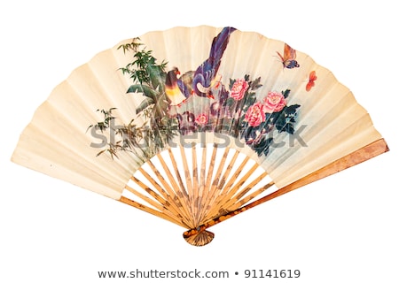 Oriental Wooden Chinese Fan Isolated On White Background Stockfoto © Taigi