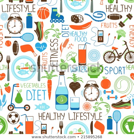 Stock fotó: Colored Seamless Pattern With Healthy Lifestyle Icons