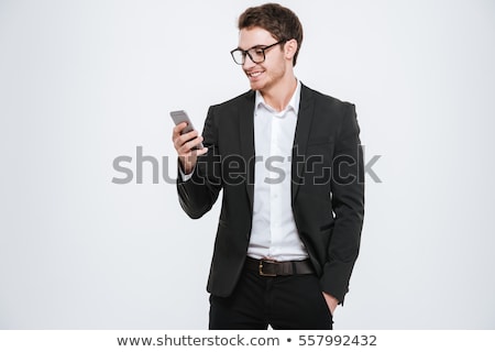 Stockfoto: Portrait Of Business Man Using Cellphone On White Background