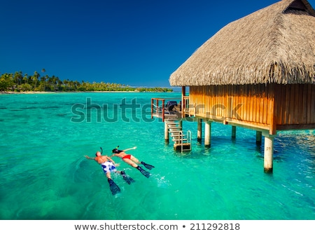 Stok fotoğraf: Two Cabins Or Huts On The Beach