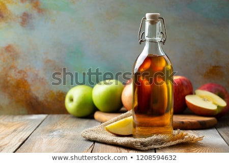 Stock photo: Glass Of Fresh Organic Apple Juice With Red Apples In Vintage Box On Wooden Backgroundspace For Tex