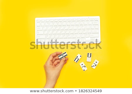 ストックフォト: Woman Holding Dices On Black Background