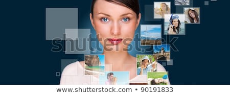 Foto d'archivio: Portrait Of Young Happy Woman Sharing His Photo And Video Files