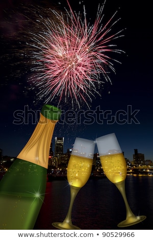 Stock photo: Champagne Toast With Portland Oregon Skyline