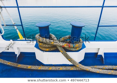 Stock photo: Traveling By Sea Close Up Rope On Mechanism At Ferry Boat Deck