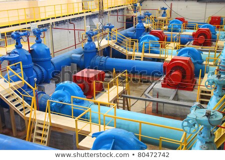 Stok fotoğraf: Water Pumping Station Industrial Interior And Pipes