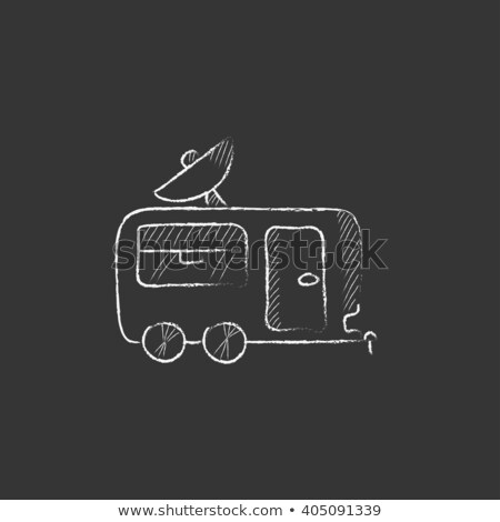 Foto stock: Caravan With Satellite Dish Drawn In Chalk Icon