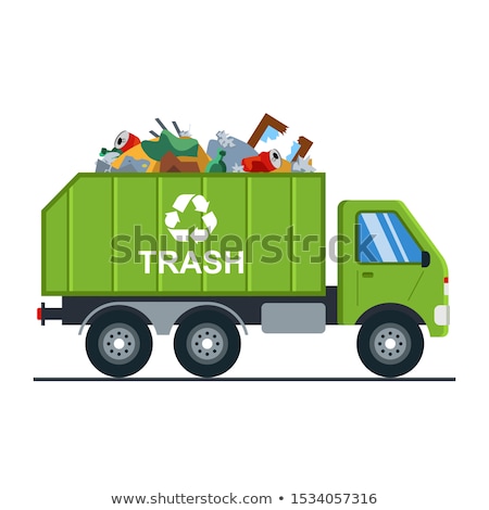 Foto stock: Cartoon Garbage Truck Isolated On White Background