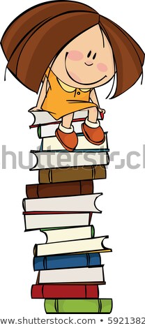 Stock foto: Happy Little Girl With Heavy Stack Of Books