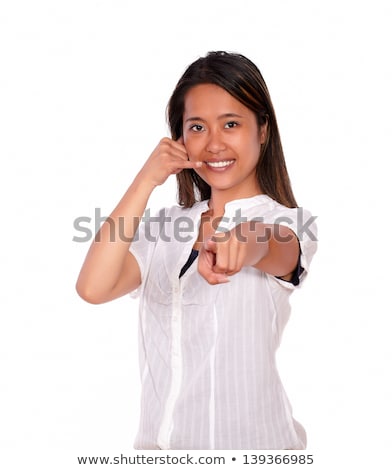 Stok fotoğraf: Smiling Young Woman Looking At You Saying Call Me