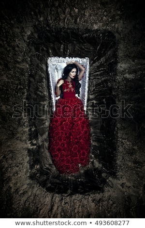 Stockfoto: Beautiful Vampire Woman In Red Dress