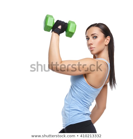 Stok fotoğraf: Beautiful Slim Woman With Dumbbells Isolated On White
