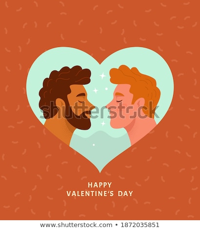 Stockfoto: Close Up Of Happy Gay Male Couple With Red Hearts