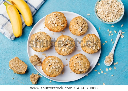 Stockfoto: Healthy Vegan Oat Muffins Apple And Banana Cakes On A White Plate Top View